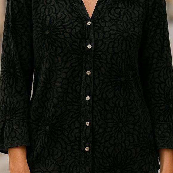 Intro. - NWT Black Velvet Burnout, Button Up, Long Sleeve Elastic Cuffs, Stretch - Picture 14 of 14
